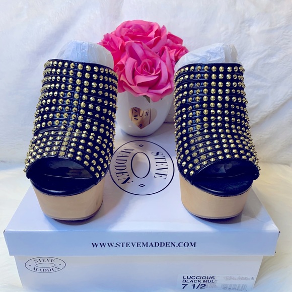 Steve Madden Luccious Black Multi Mule Wedges - Picture 1 of 16
